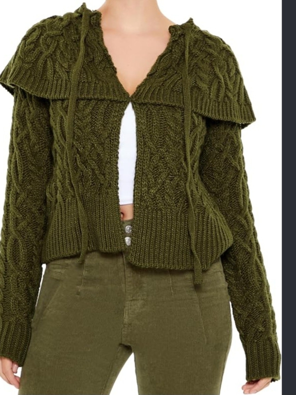 Forever 21 Olive Green Foldover Cable Knit Cardigan Sweater- Size Large
